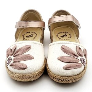 Alpatagata para niñas en lona con diseño de flor con brillante y con cierre de velcro y suela de goma