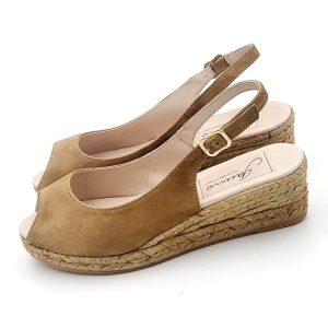 Alpargata Tipo Sandalia En Piel Ante ccon Cuña Y Cierre De hebilla Con Tacón De 4cm