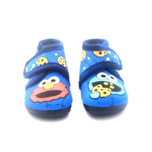 Botita para casa de algodón con cierre de velcro con dibujo del monstruo come galletas