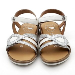 Sandalia Velcro Piel con Tiras en Glitter