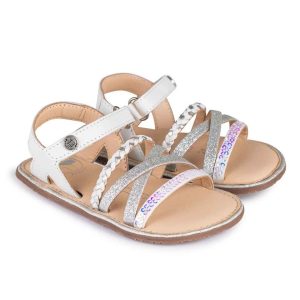 Sandalia de piel RESPETUOSA tiras de brillantina y lentejuelas