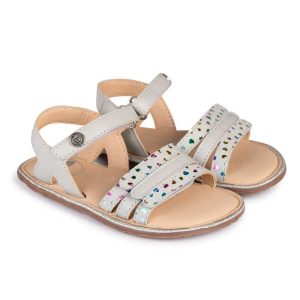 Sandalia de piel RESPETUOSA un velcro con decoración de corazones