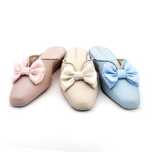 Zapatilla Descalza Tacón Piel Anilina y Lazo de Tela