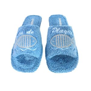 Zapatilla de casa abierta por delante toalla con adorno de pez con brillantes