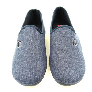 Zapatilla de casa para hombre cerrada de algodón natural con suela de goma