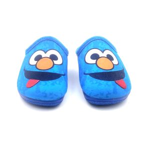 Zapatilla infantil abierta con suela antideslizante con dibujos del monstruo come galletas