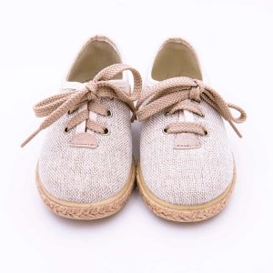 Alpargata Tipo Zapatito Ingles En Lino Natural Con Cierre De Cordones Y Con Suela De Yute Con Goma.