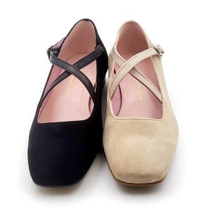 Zapato Hebilla Tacón con Doble Tira Ante