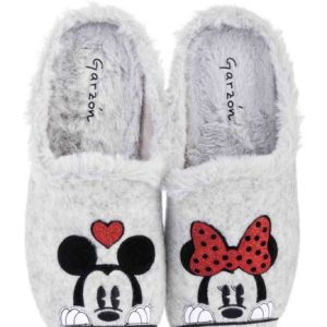 Zapatillas de mujer para casa en algodon natural con estampado de Mickey Mouse con suela de goma antideslizante