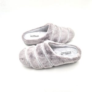 Zapatilla de mujer para casa en algodon gris con estampado de brillantina gris y con suela de goma antideslizante