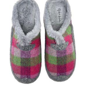 Zapatillas de casa para mujer abierta en fucsia y gris con forro cálido y suela antideslizante