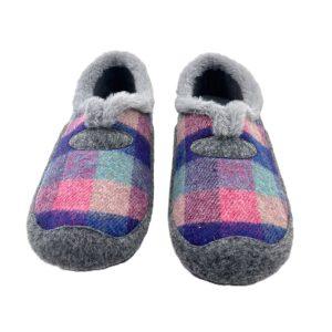 Zapatillas de casa para mujer cerrada en azul y gris con forro cálido y suela antideslizante